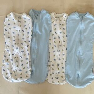 Set of 4 Newborn SwaddleMe Baby Sleep Sacks in Blue and White